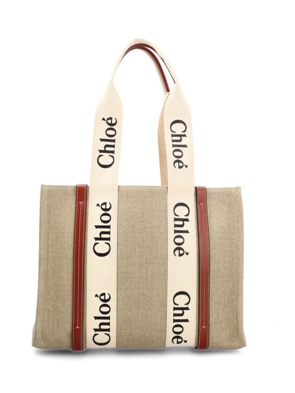 Chloé Beige Canvas Tote with Logo Straps and Brown Trim